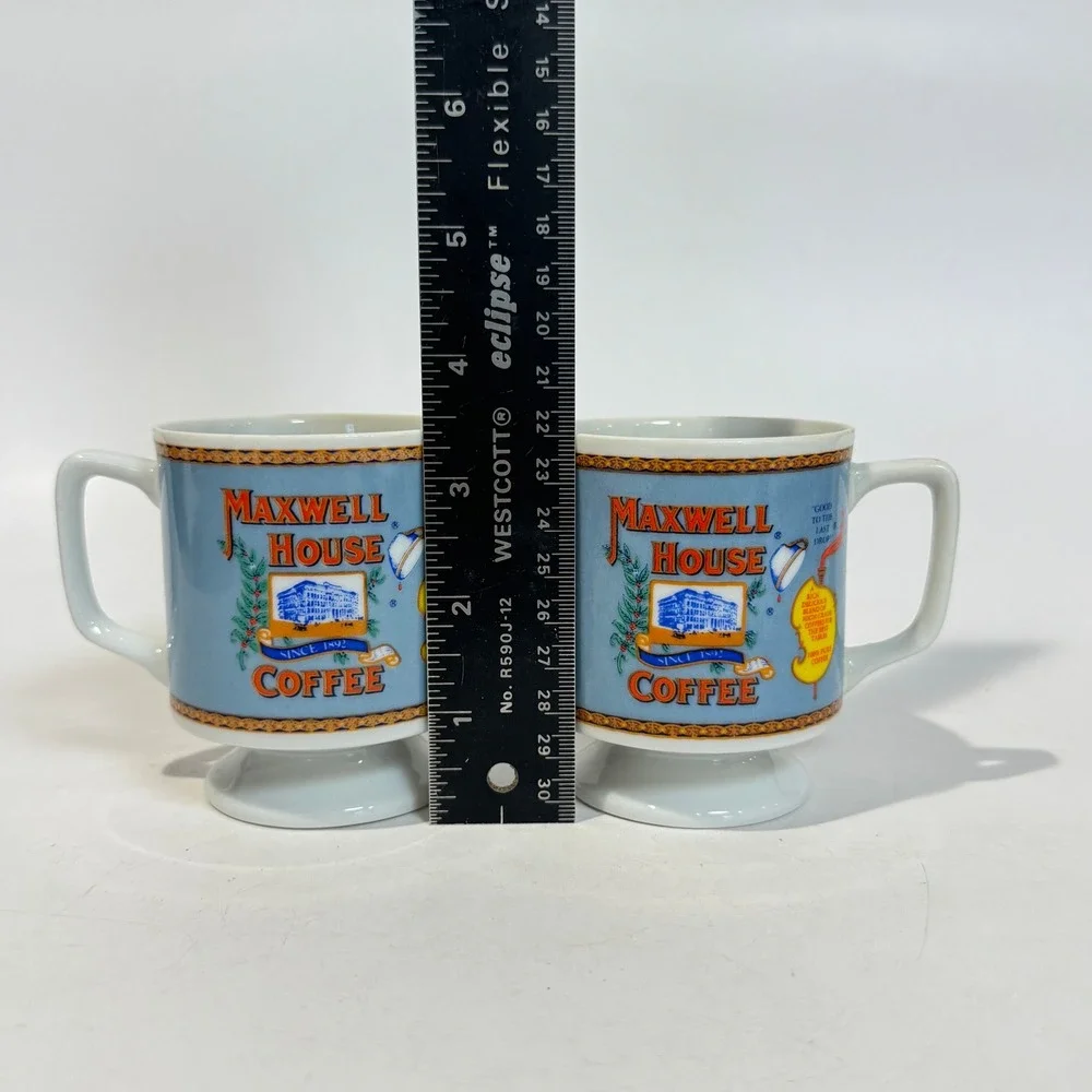 Vintage 70s Pair of Maxwell House Pedestal Coffee Mugs Cups ITD Japan Maker Mark